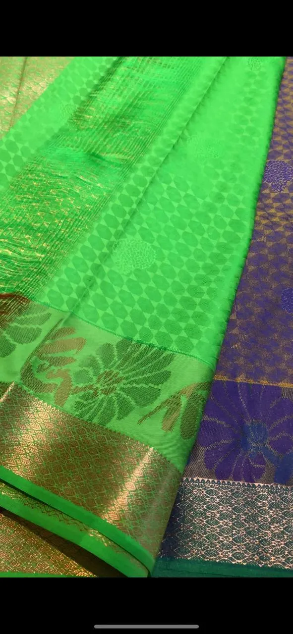 Dual shaded purple and green silk saree with blouse