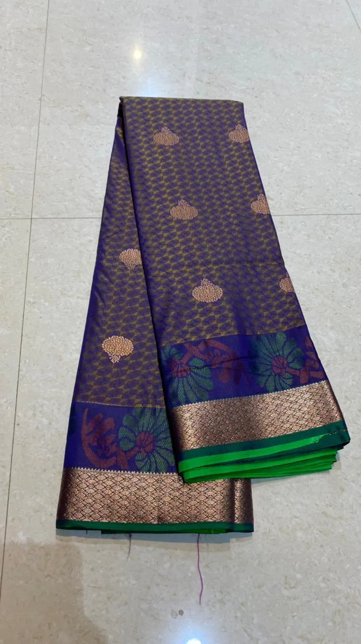 Dual shaded purple and green silk saree with blouse