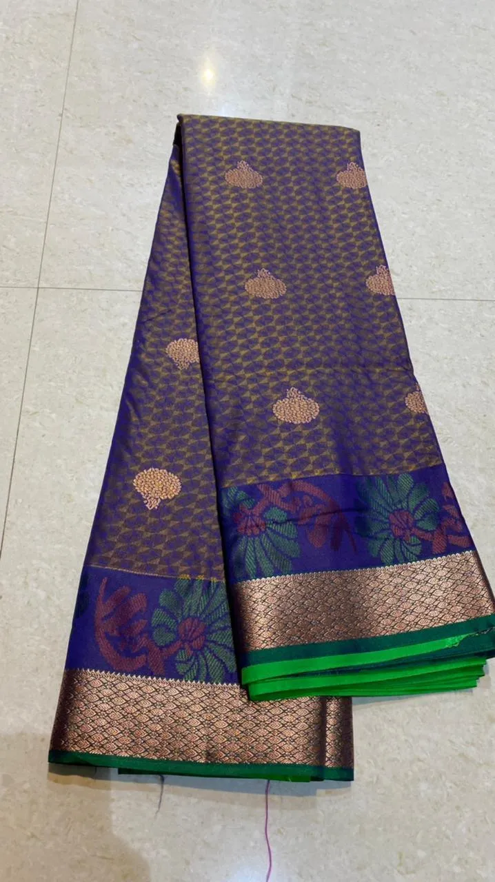 Dual shaded purple and green silk saree with blouse