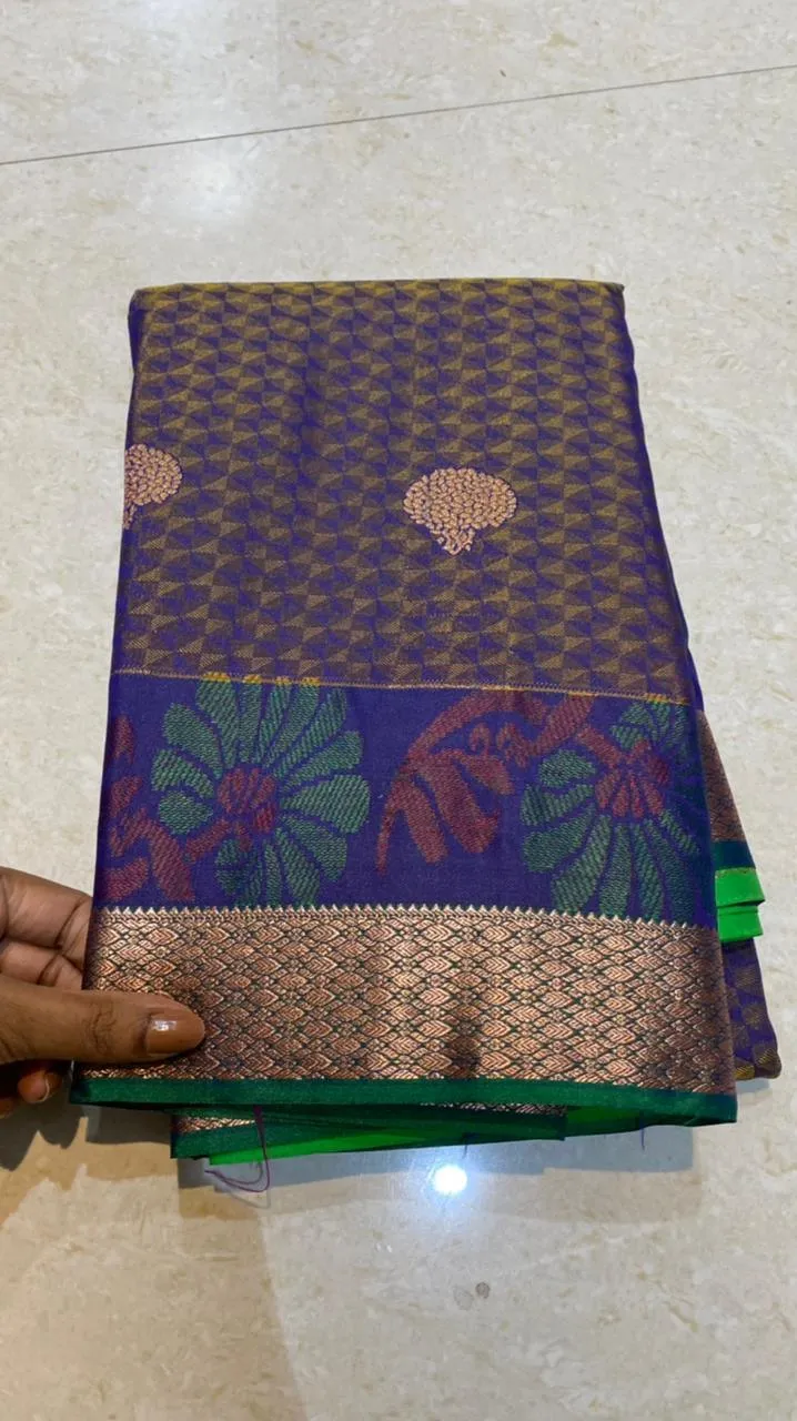 Dual shaded purple and green silk saree with blouse