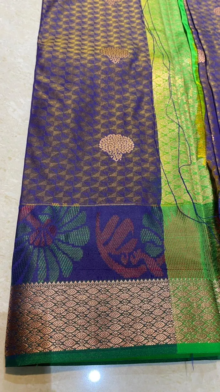 Dual shaded purple and green silk saree with blouse