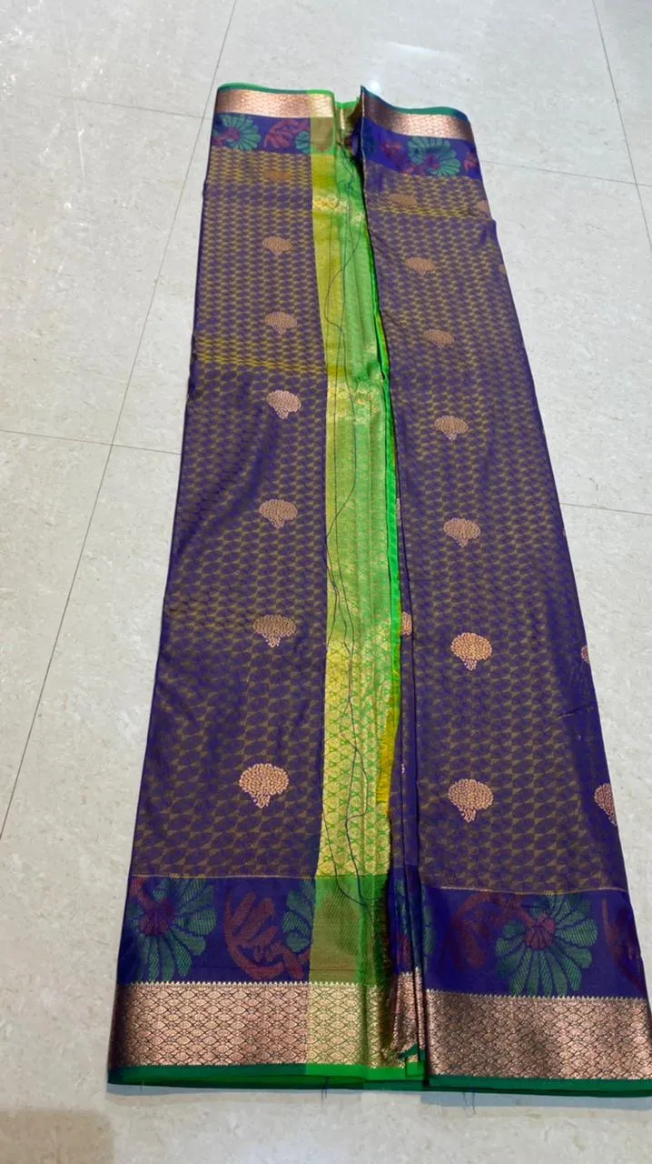 Dual shaded purple and green silk saree with blouse