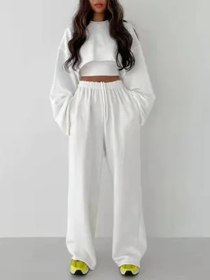 Fashion pullover long-sleeved navel sweater   suspender straight-leg wide-leg pants three-piece set