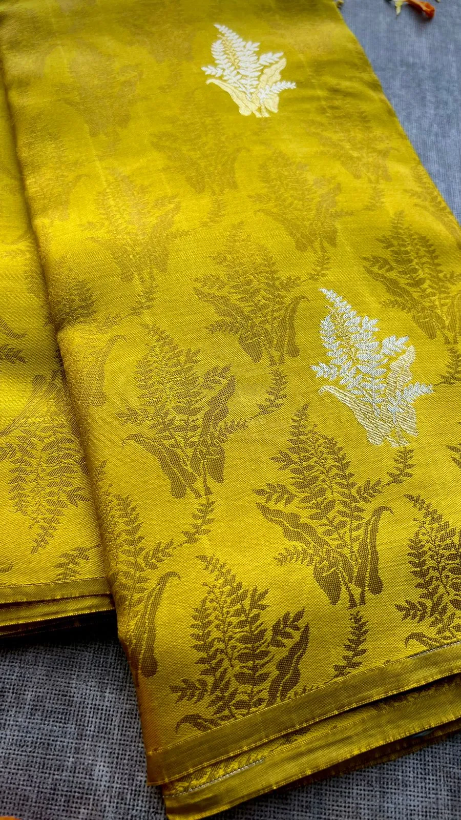 Fenugreek yellow kanjivaram silk saree with blouse