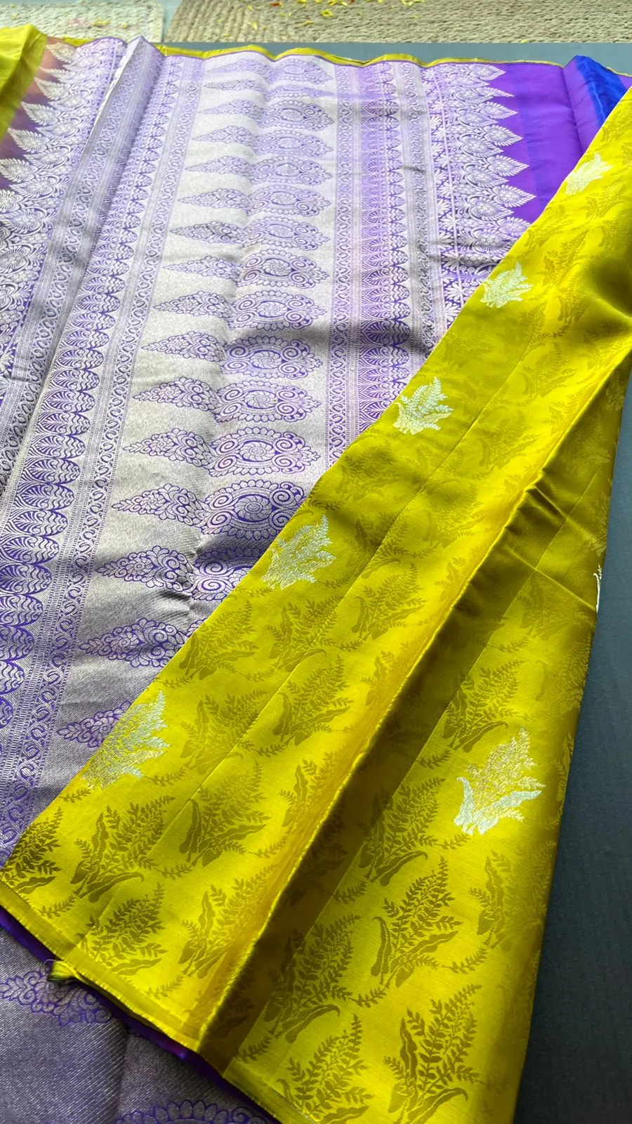 Fenugreek yellow kanjivaram silk saree with blouse