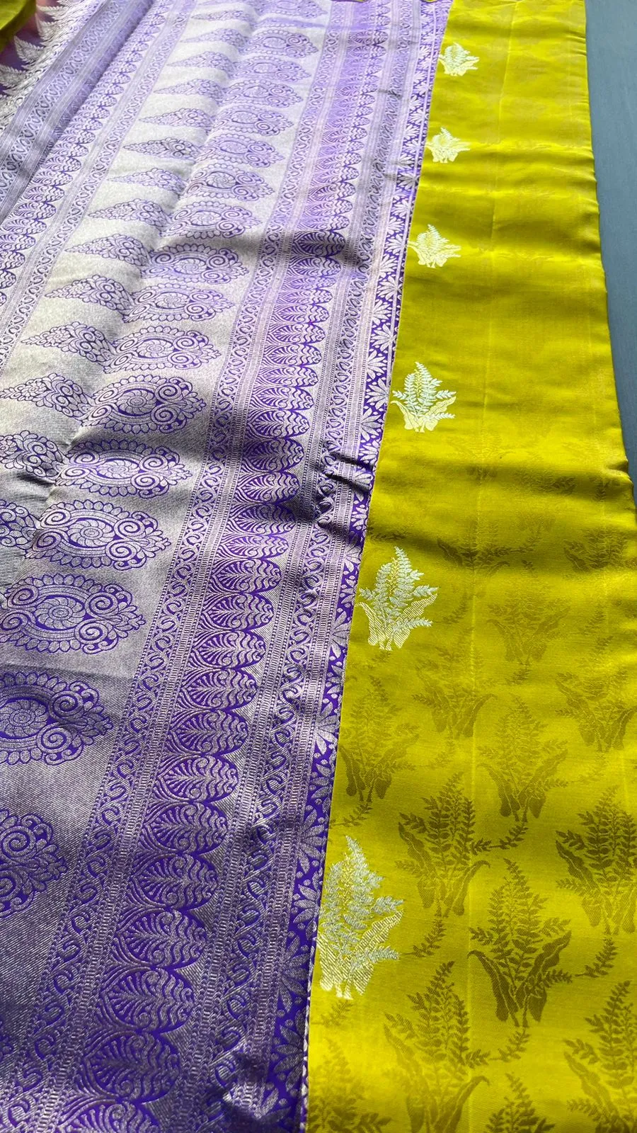 Fenugreek yellow kanjivaram silk saree with blouse