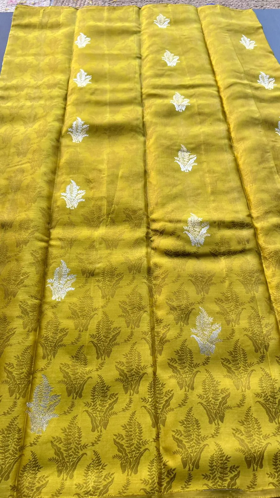 Fenugreek yellow kanjivaram silk saree with blouse