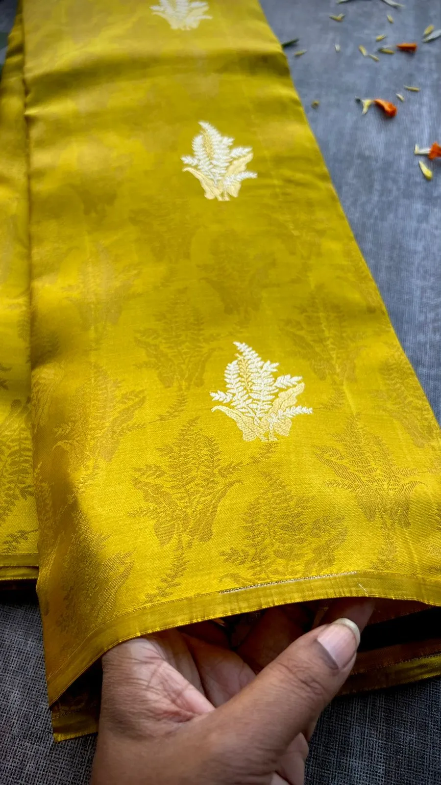 Fenugreek yellow kanjivaram silk saree with blouse