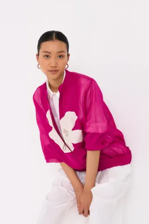 Floral Applique Bomber Jacket Fuschia