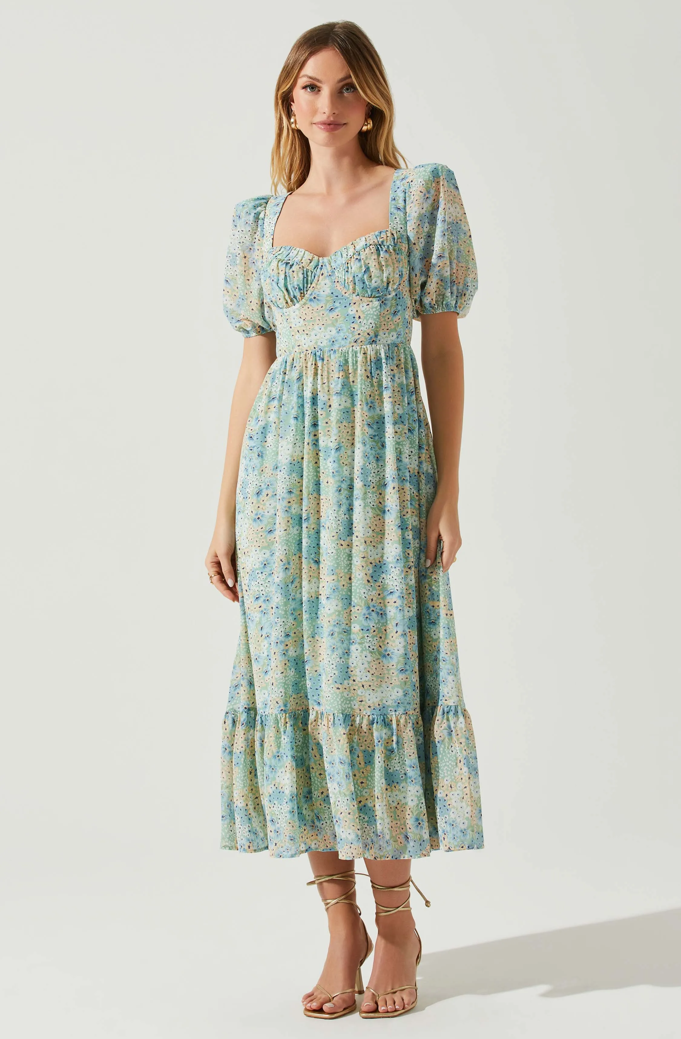 Floral Sweetheart Neck Midi Dress