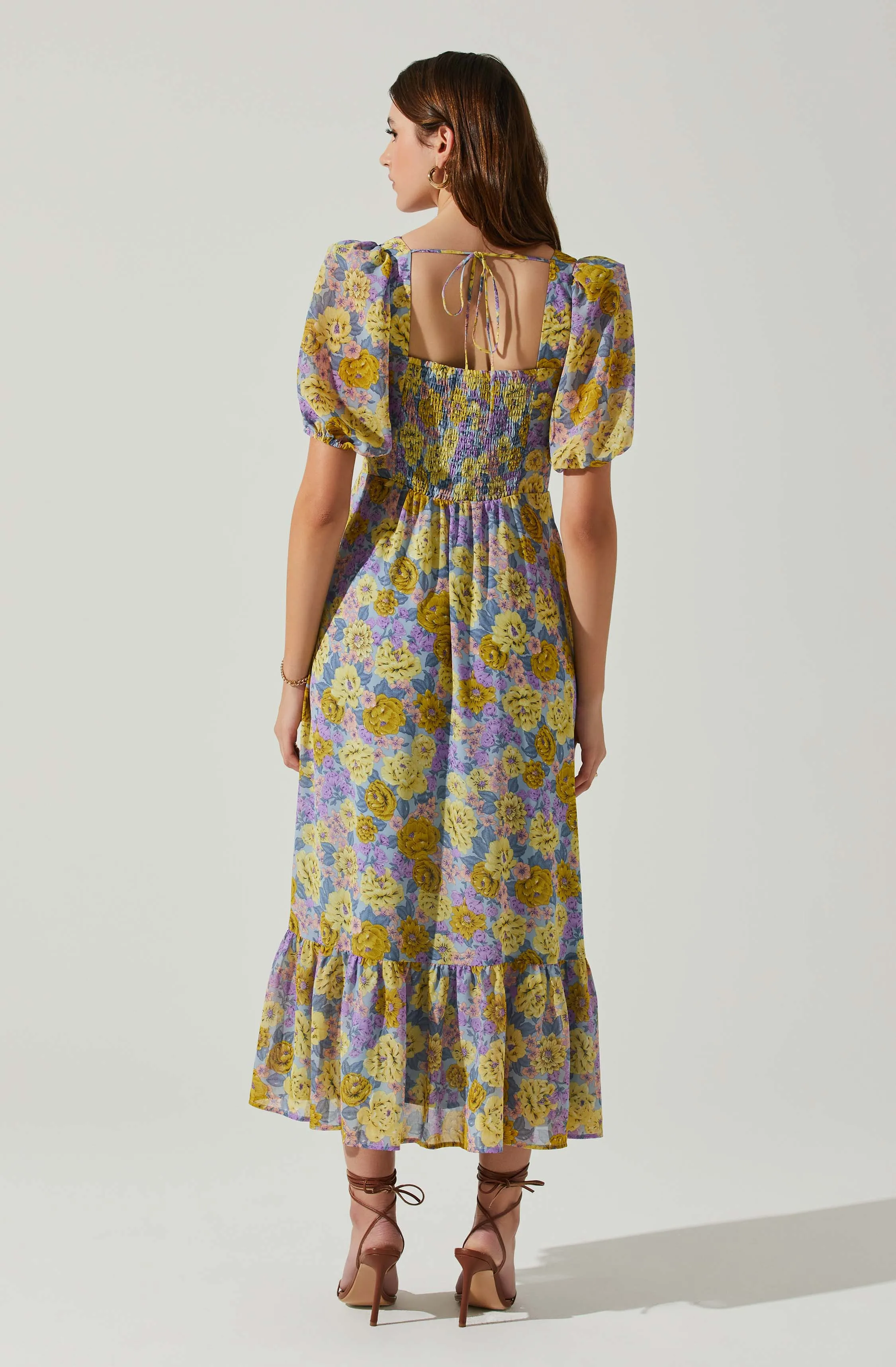 Floral Sweetheart Neck Midi Dress