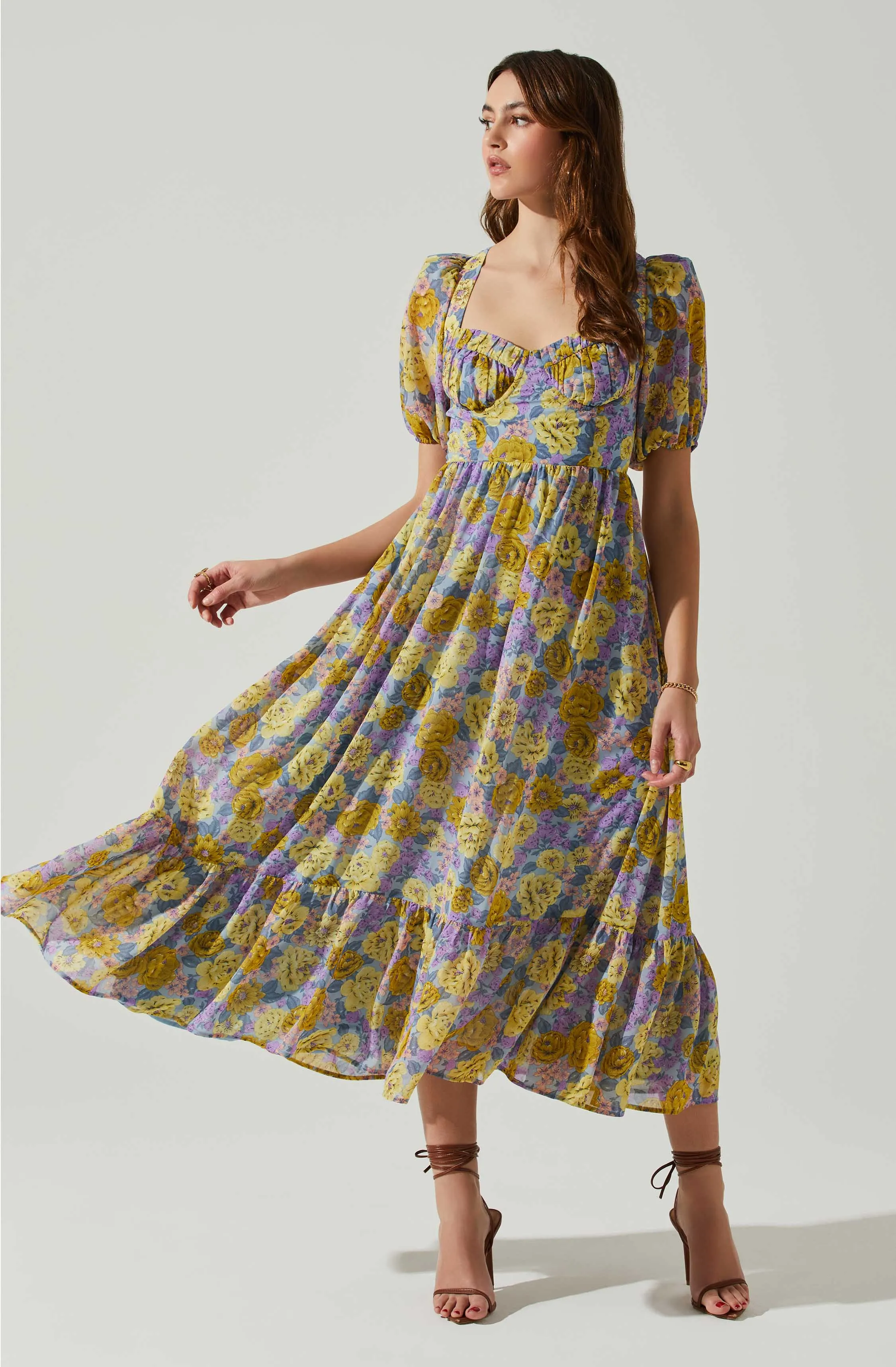 Floral Sweetheart Neck Midi Dress