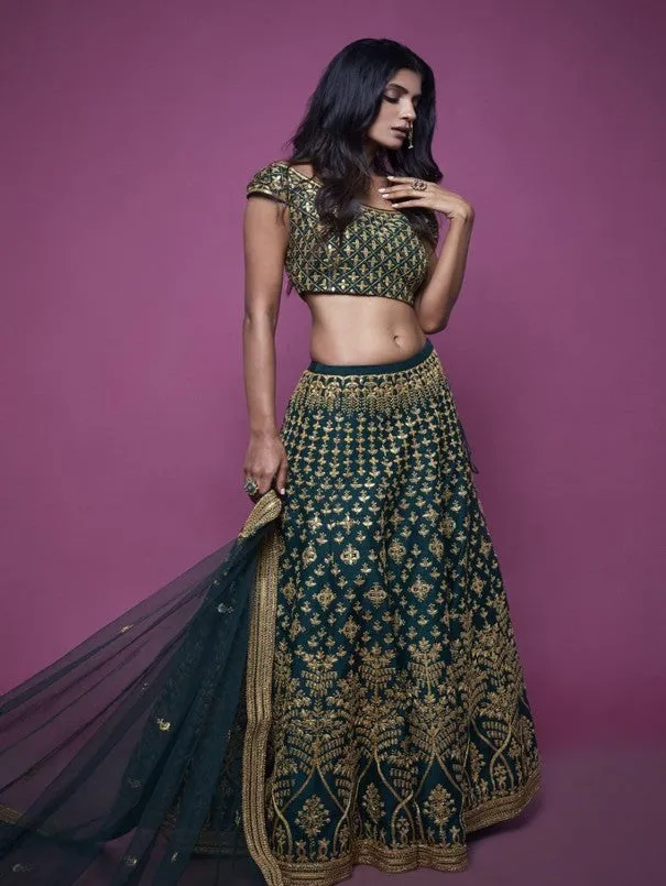 Forest Green Bridal Gotapatti Lehenga Set (Set of 3)