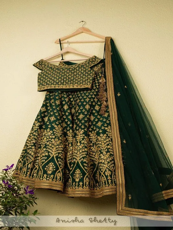 Forest Green Bridal Gotapatti Lehenga Set (Set of 3)