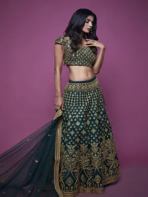 Forest Green Bridal Gotapatti Lehenga Set (Set of 3)