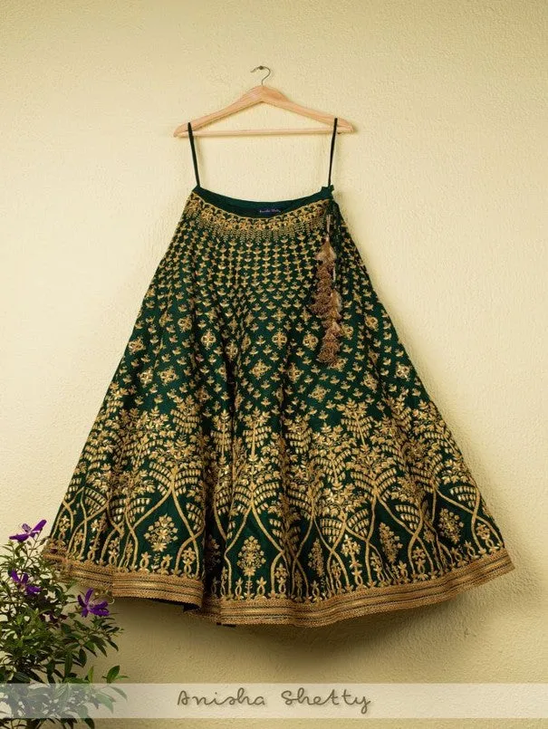 Forest Green Bridal Gotapatti Lehenga Set (Set of 3)