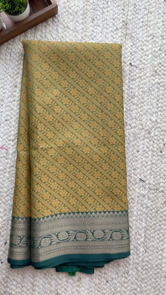 (Free full draping ) Green chanderi silk saree with hand worked blouse