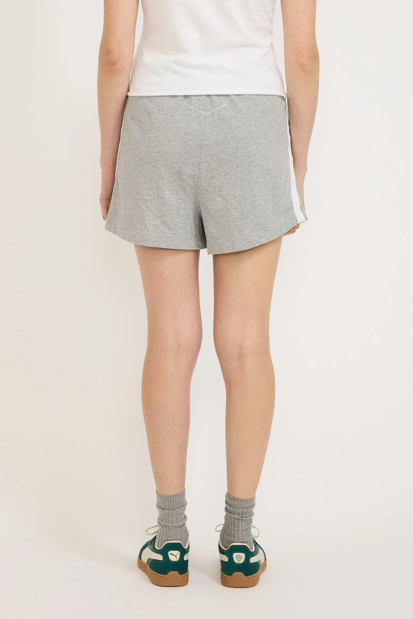 French Terry Side Stripe Short Grey Marle/White