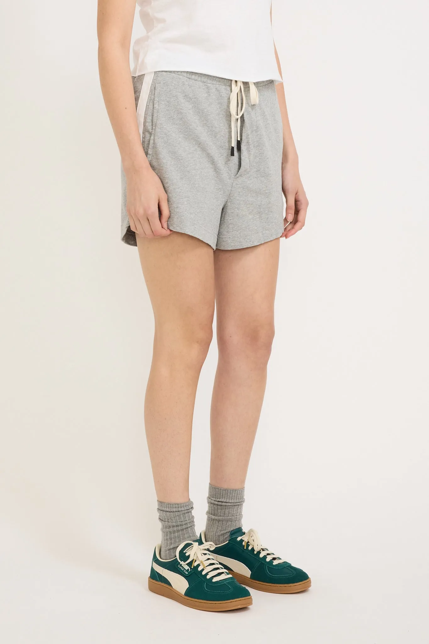 French Terry Side Stripe Short Grey Marle/White