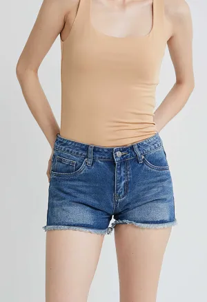 Frilled Distressed Denim Shorts