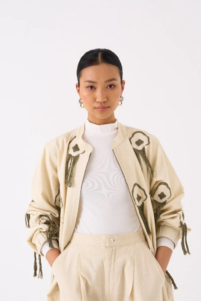 Fringe Bomber Jacket Ivory