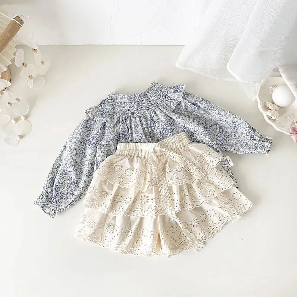 Girls Hollow Out Lace Layered Shorts