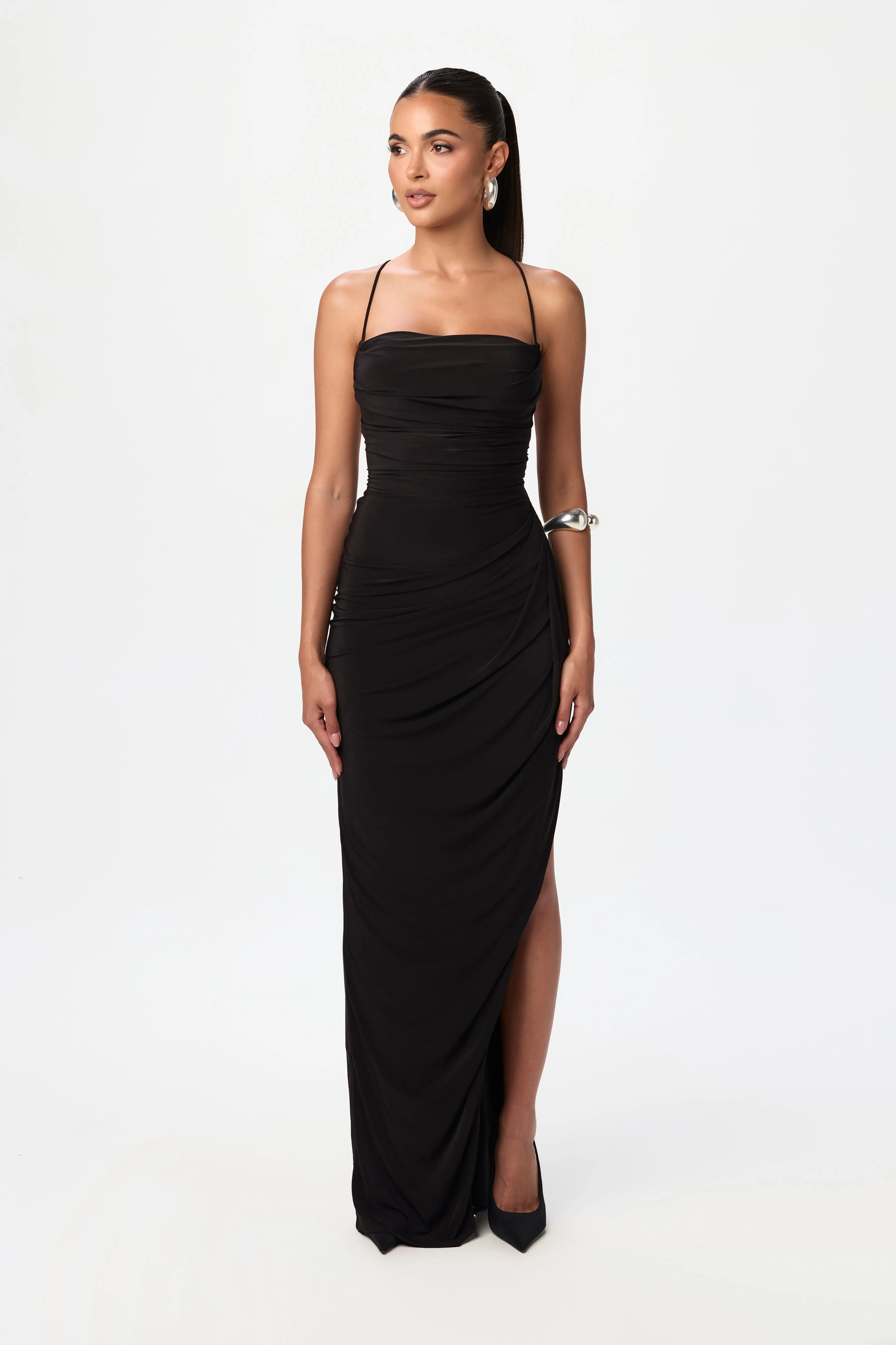 Hourglass Ruched Strap Maxi Dress