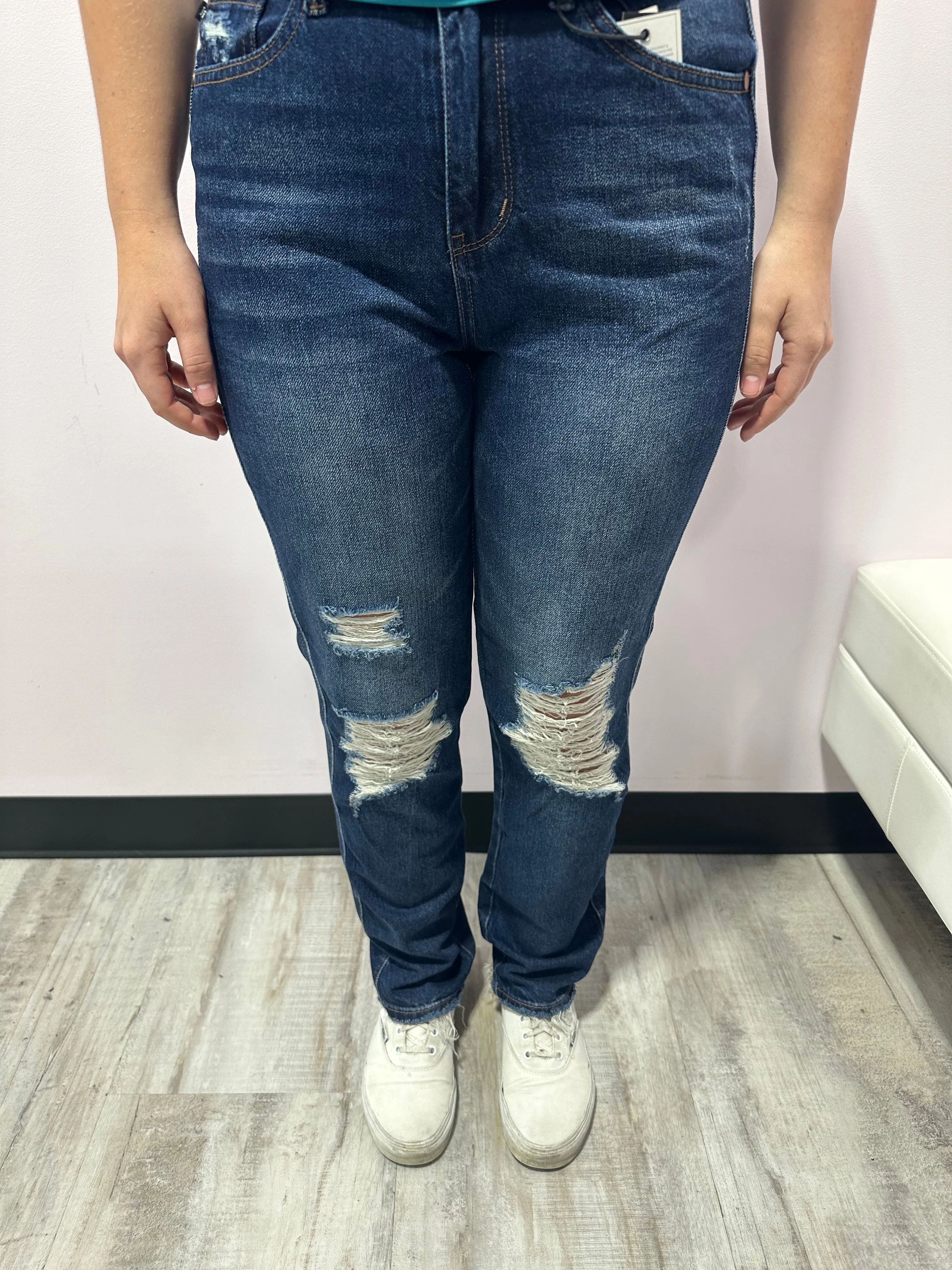 Judy Blue HW Rigid Magic Heavy Destroy Straight Leg Jeans