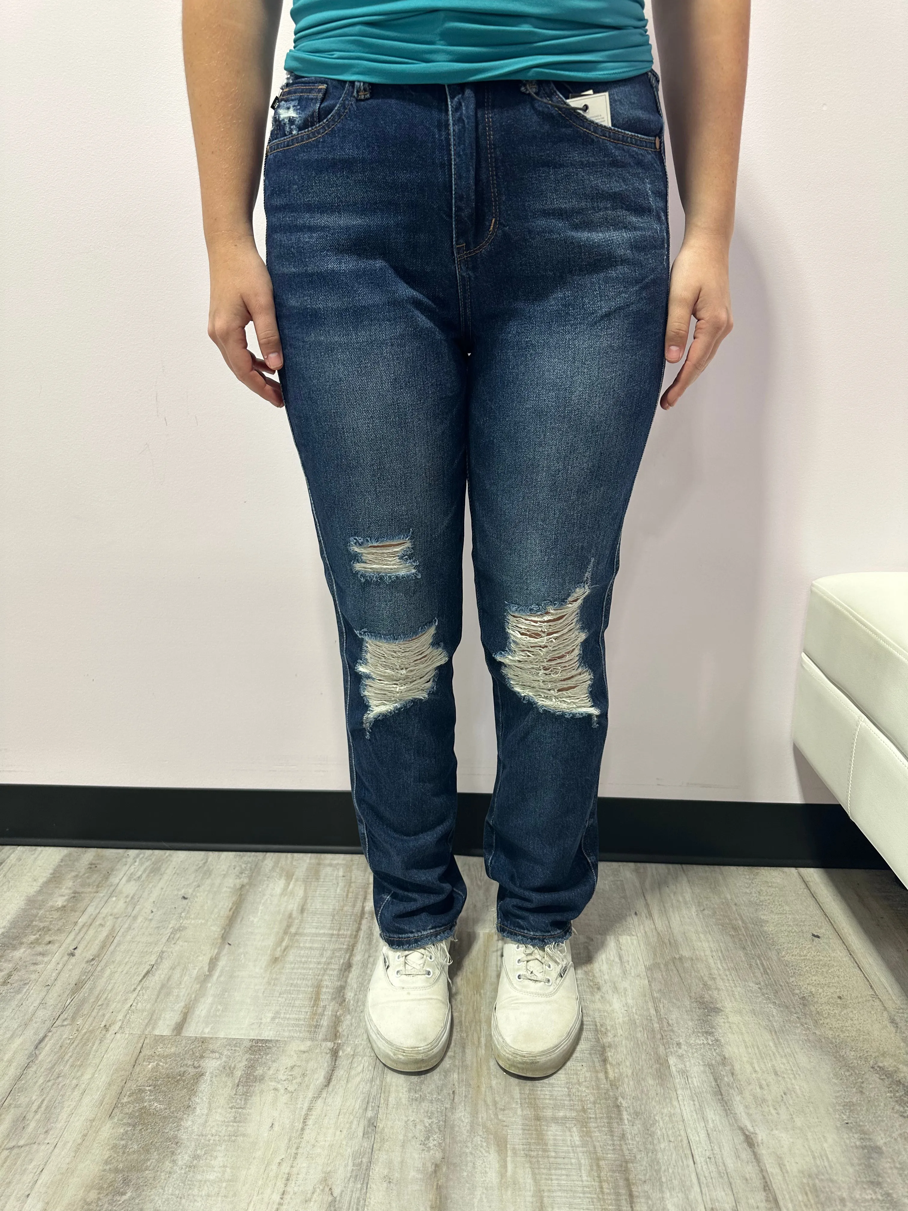 Judy Blue HW Rigid Magic Heavy Destroy Straight Leg Jeans