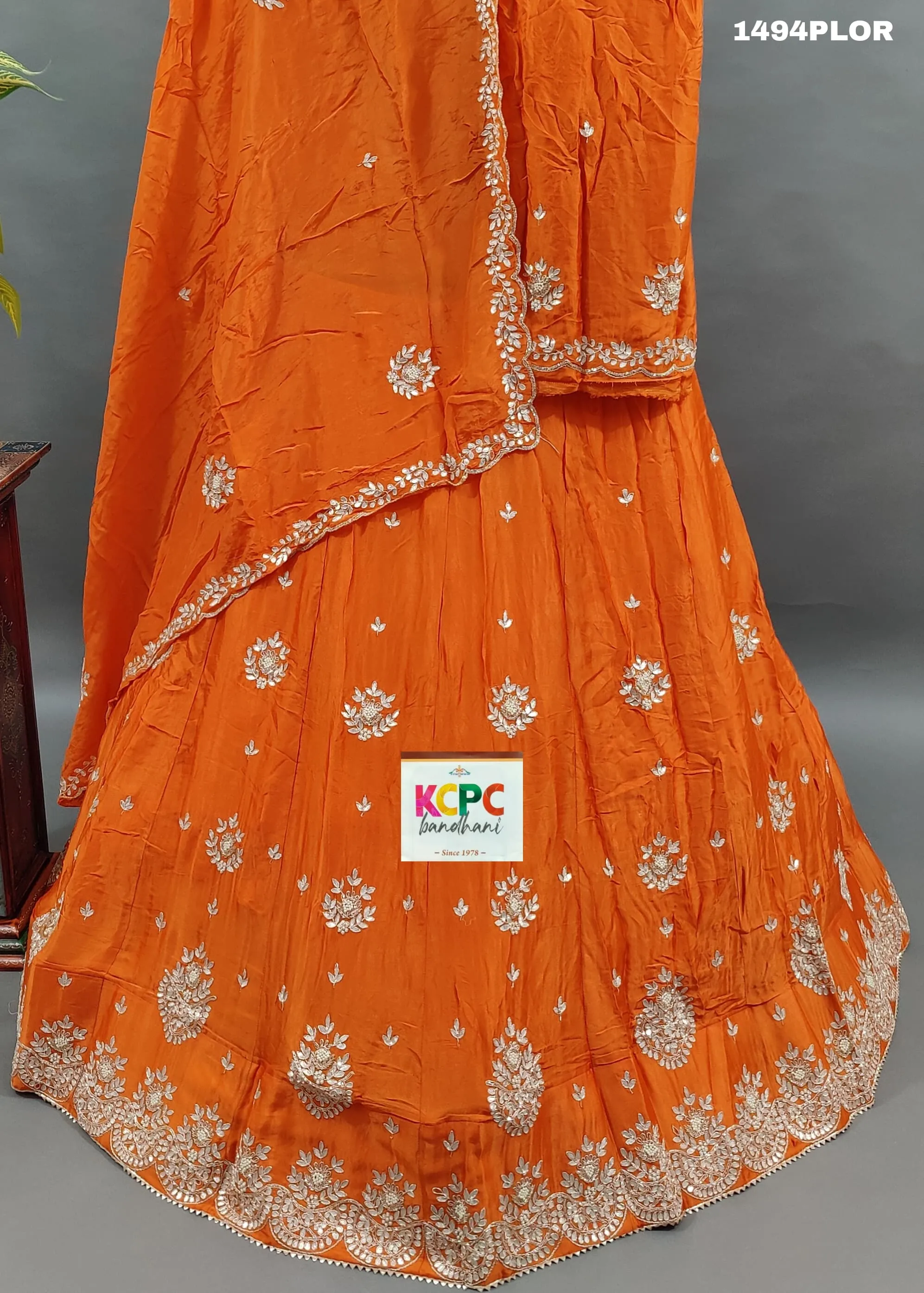 KcPc New Designer H O Silk Cutdana Gota patti work Lehenga Set ,MAD