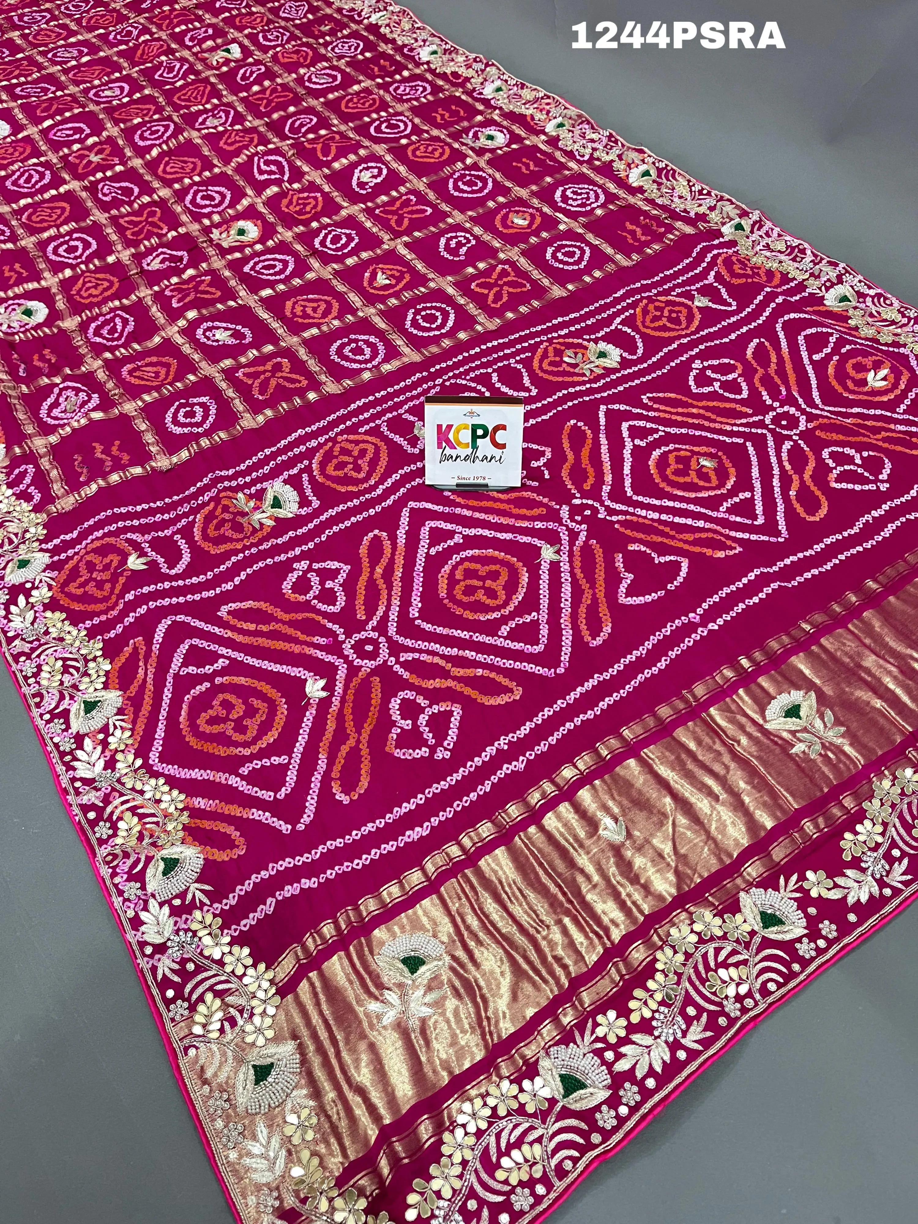 KcPc New Pure Gaji Silk Bandhani Gharchola Cutdana mirror work saree,MAD