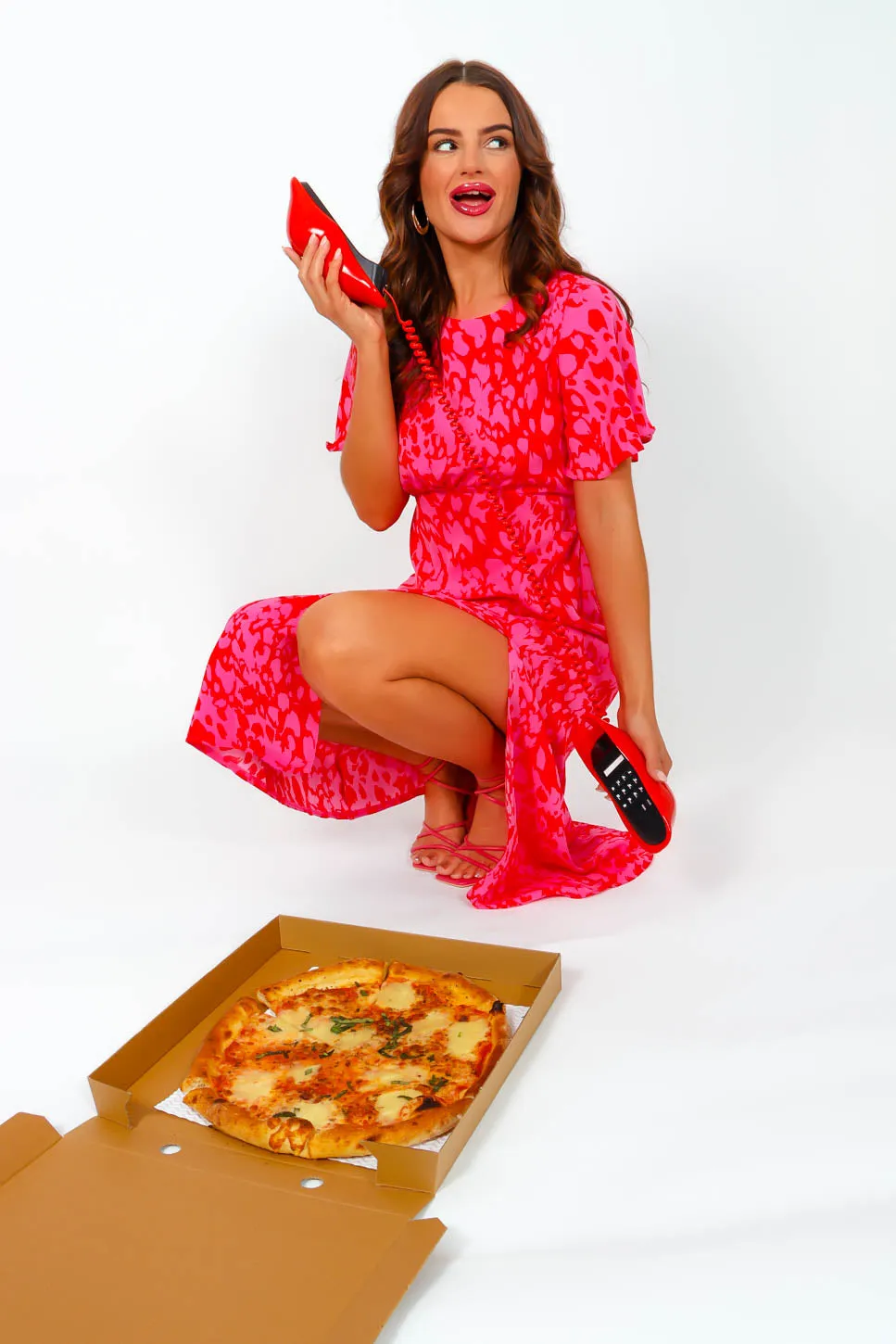 Lets Split - Red Pink Animal Midi Dress