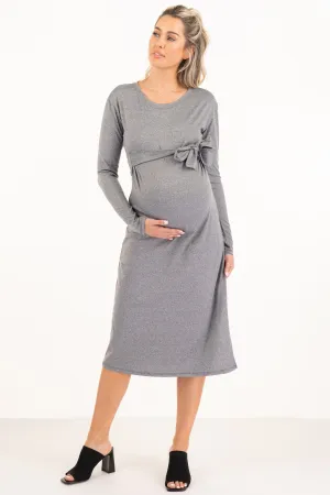 Long Sleeve Dress With Side Slit And Adjustable Belt