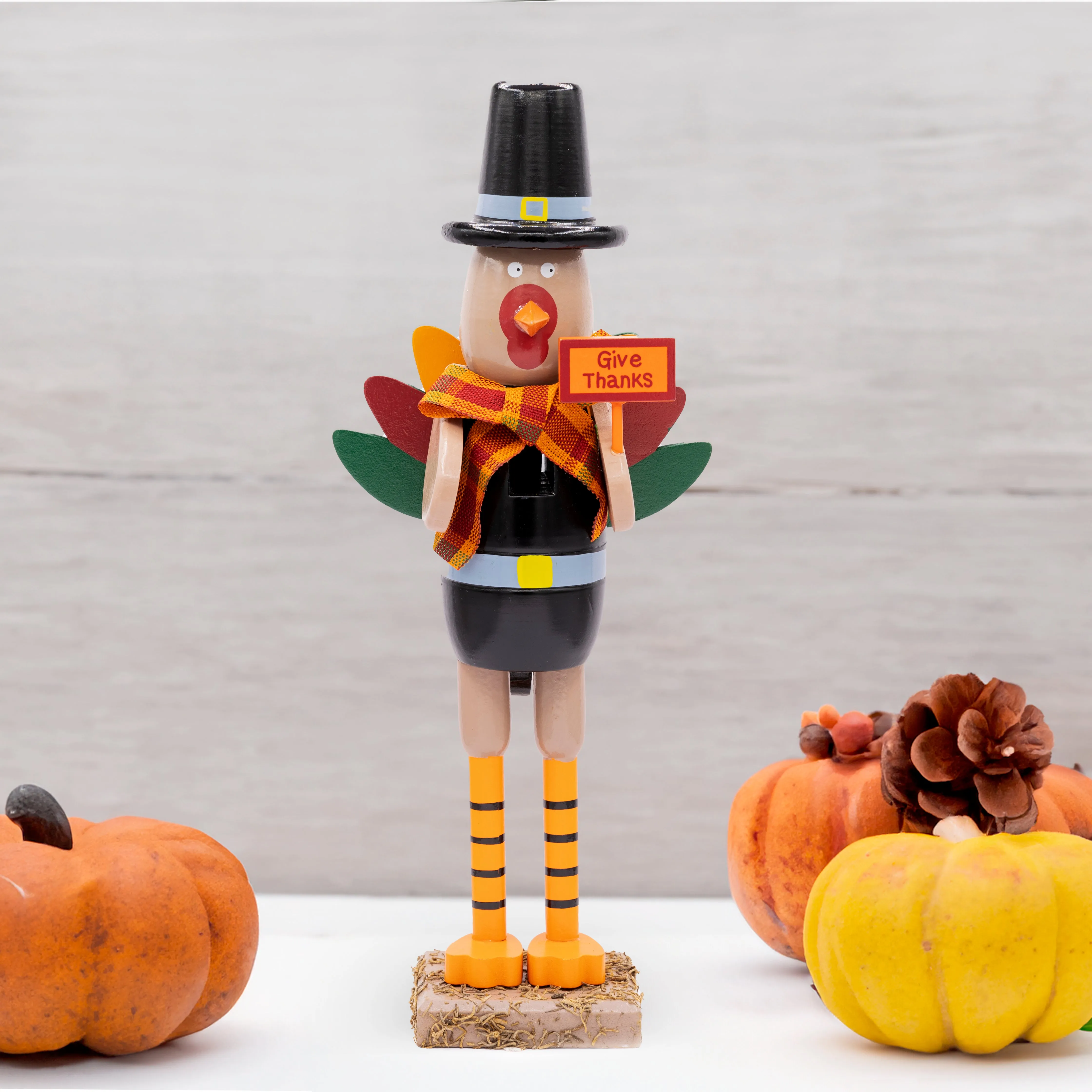 Ornativity Thanksgiving Fall Turkey Nutcracker – Green and Orange Wooden Turkey Nutcracker Holiday Christmas Nut Cracker Doll Figure Home Table Decorations