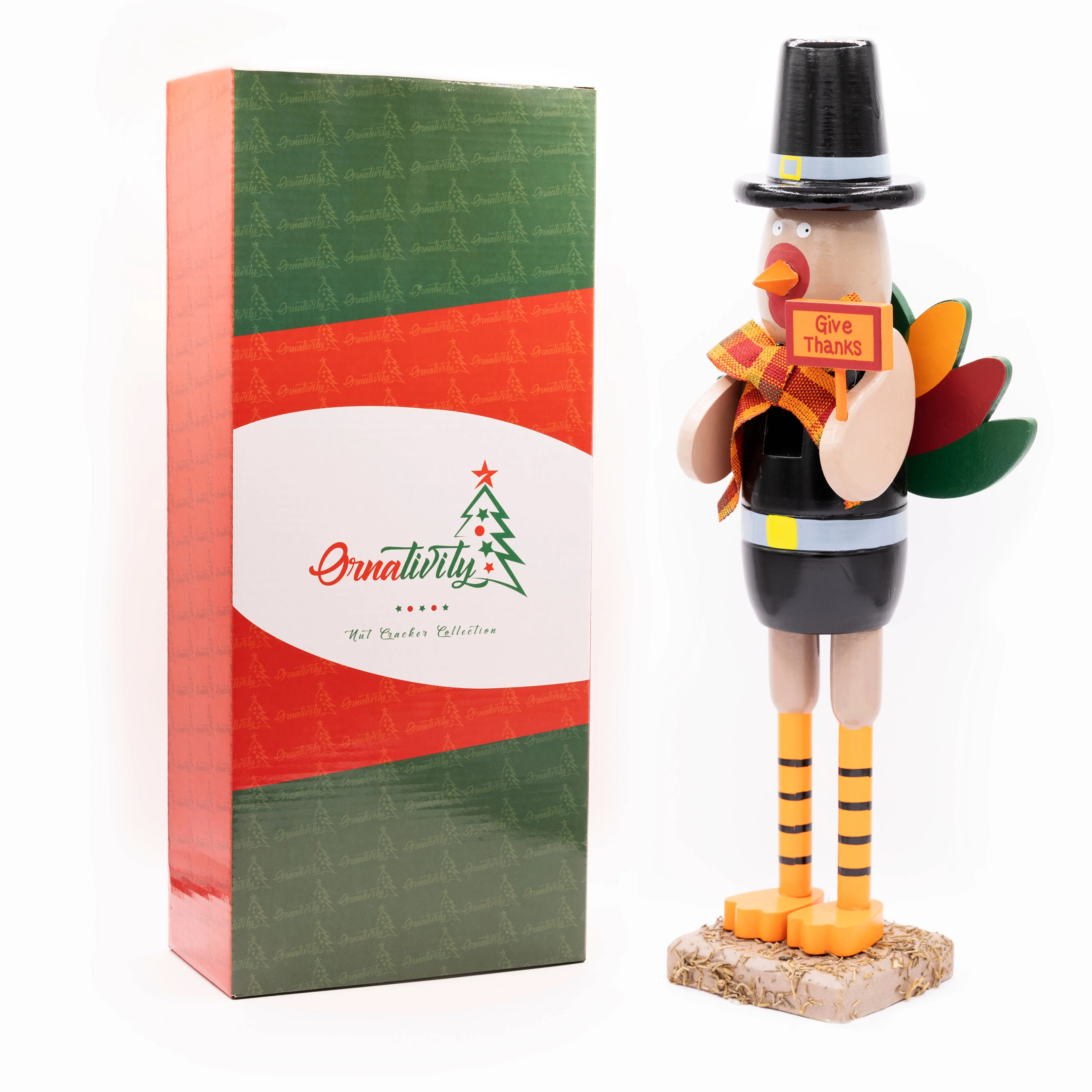 Ornativity Thanksgiving Fall Turkey Nutcracker – Green and Orange Wooden Turkey Nutcracker Holiday Christmas Nut Cracker Doll Figure Home Table Decorations