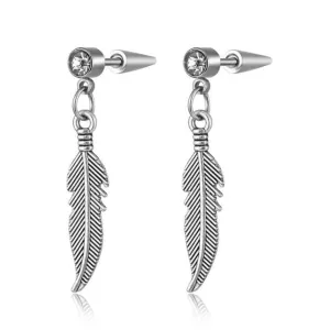 Punk Vintage Design Leaf Hoop Earrings For Women Men Jewelry Accessories Black Stainless Feather Earring Brincos