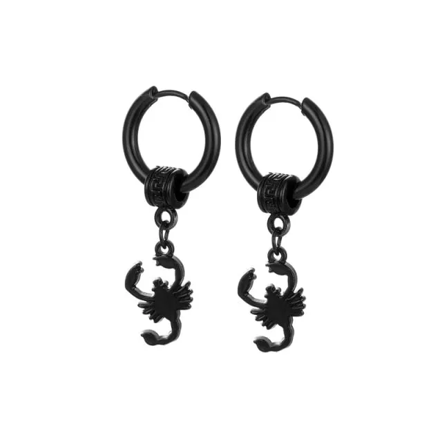 Punk Vintage Design Leaf Hoop Earrings For Women Men Jewelry Accessories Black Stainless Feather Earring Brincos