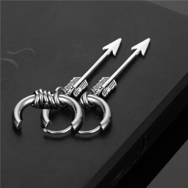 Punk Vintage Design Leaf Hoop Earrings For Women Men Jewelry Accessories Black Stainless Feather Earring Brincos