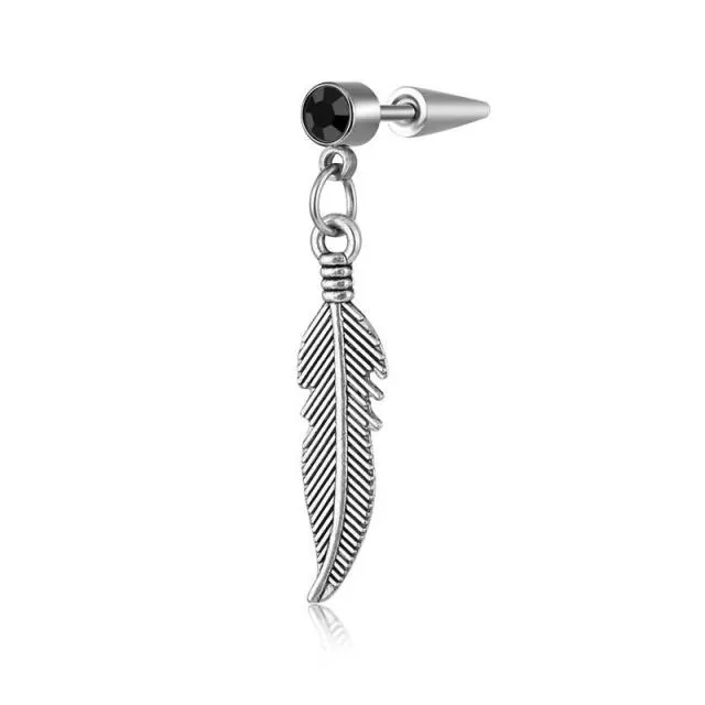 Punk Vintage Design Leaf Hoop Earrings For Women Men Jewelry Accessories Black Stainless Feather Earring Brincos