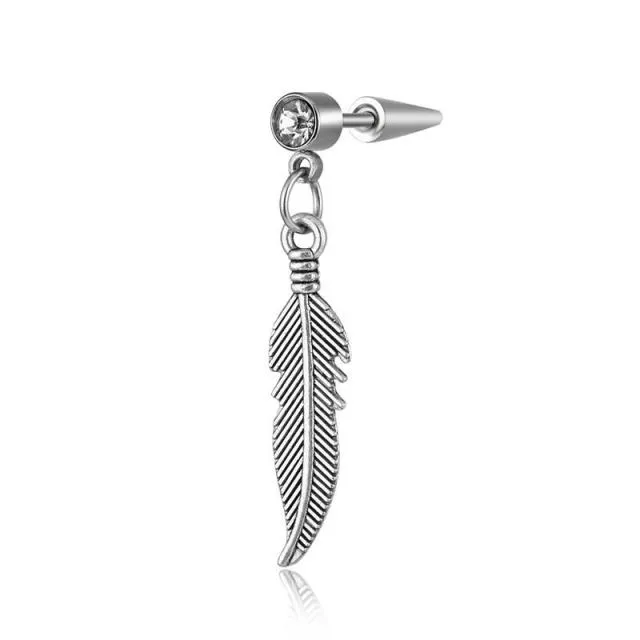 Punk Vintage Design Leaf Hoop Earrings For Women Men Jewelry Accessories Black Stainless Feather Earring Brincos