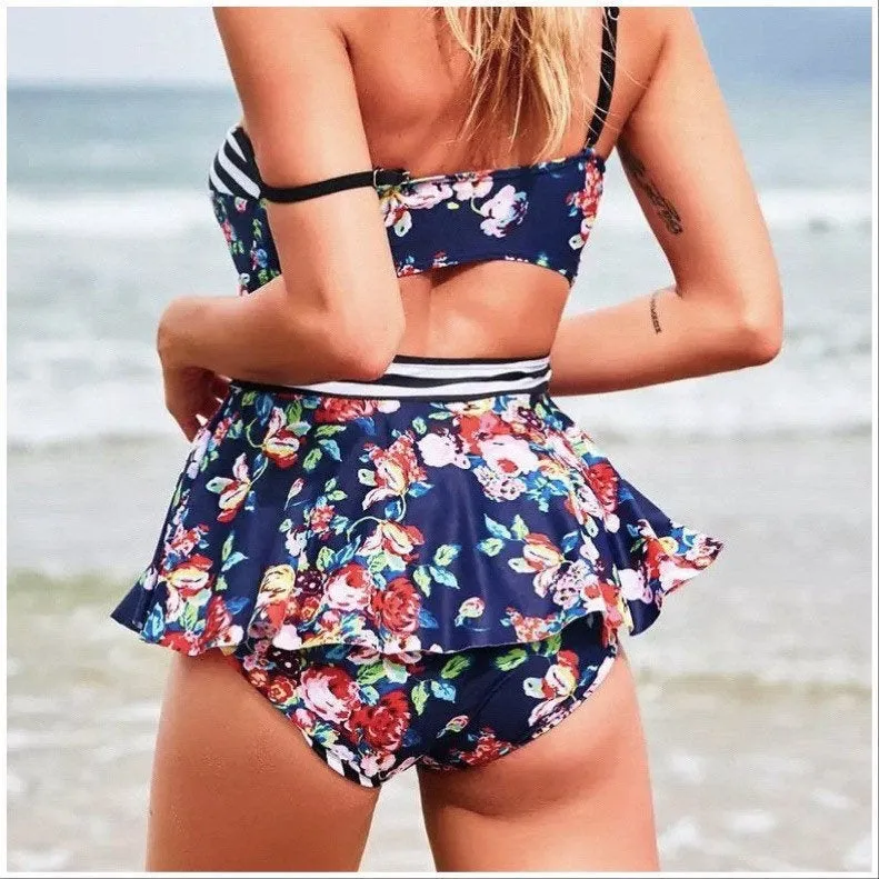 S-3XL  Floral SubMarina TANKINI swimsuit two-piece beautiful blue red floral stripes best seller 2021