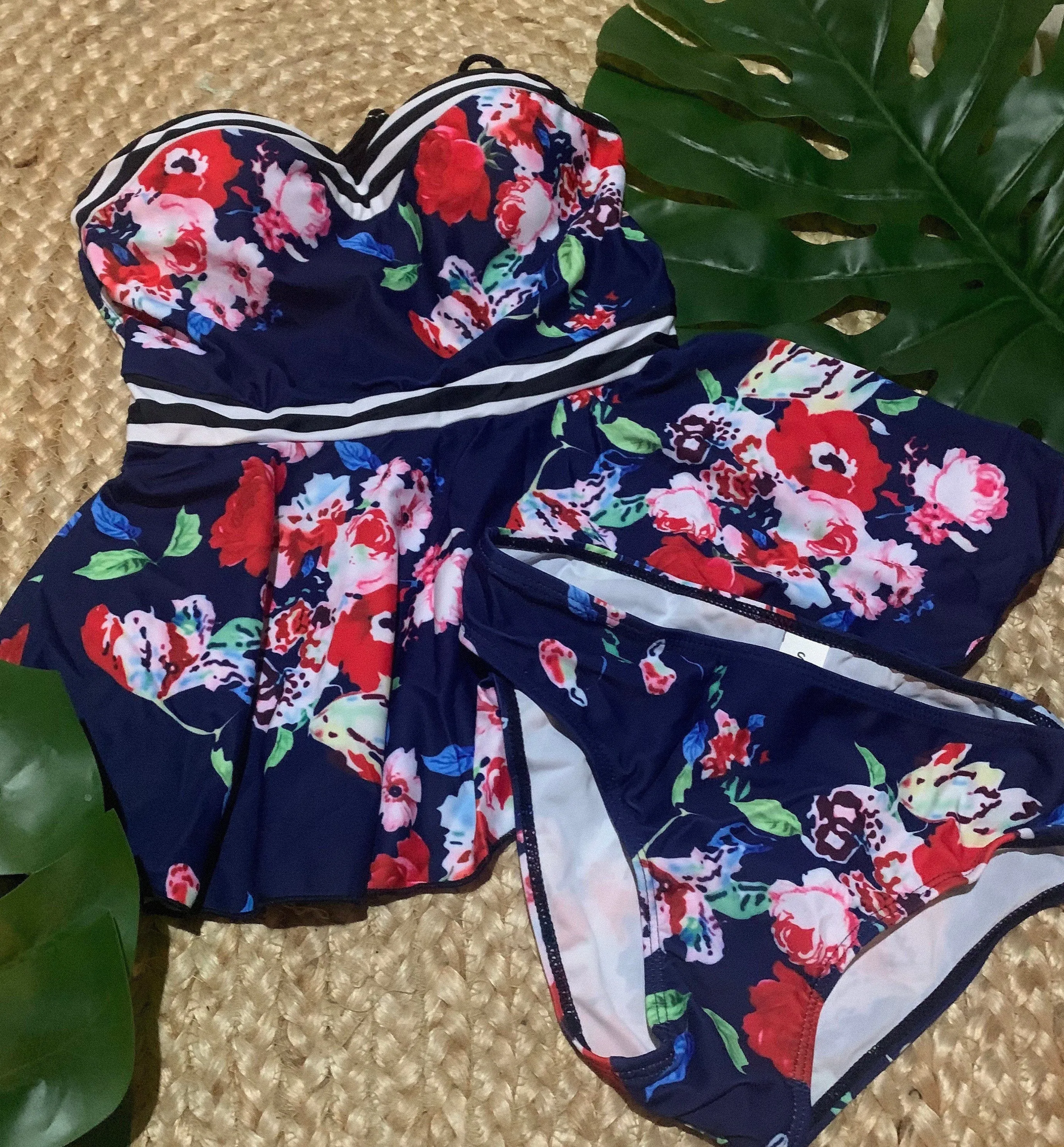 S-3XL  Floral SubMarina TANKINI swimsuit two-piece beautiful blue red floral stripes best seller 2021