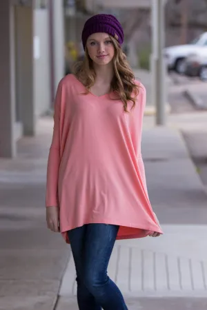 SALE-The Perfect Piko V-Neck Tunic Top-Peach