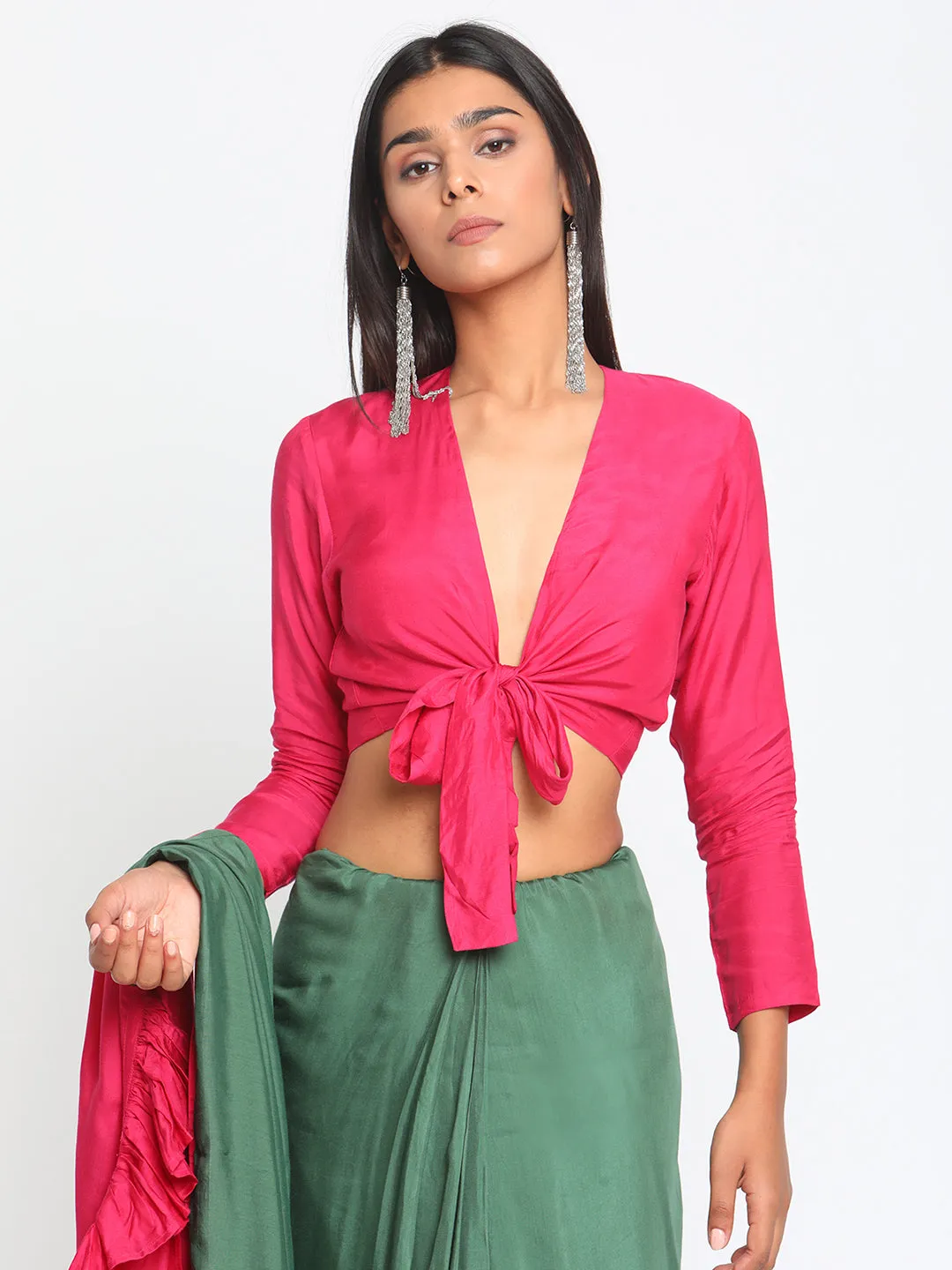 Silk Pink Tie Up Blouse