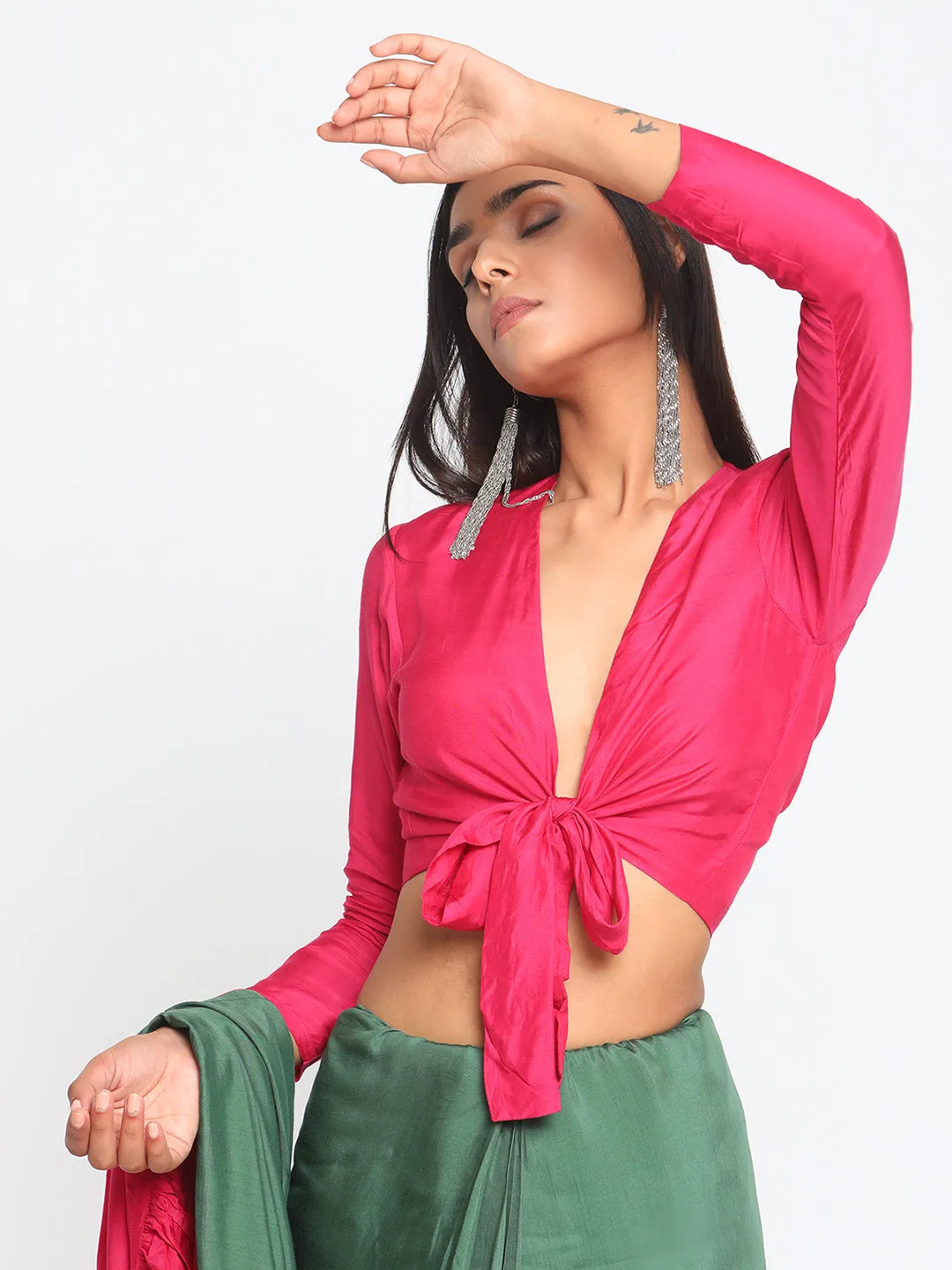 Silk Pink Tie Up Blouse