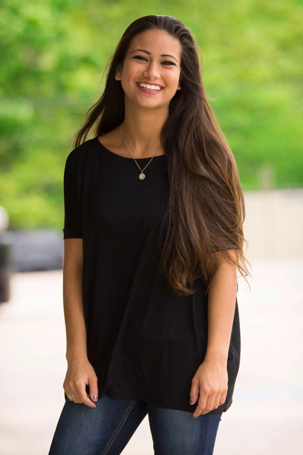 The Perfect Piko Short Sleeve Top-Black