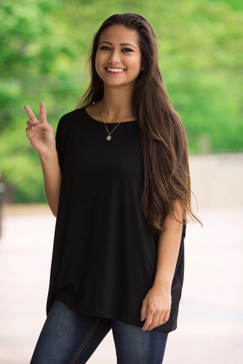 The Perfect Piko Short Sleeve Top-Black