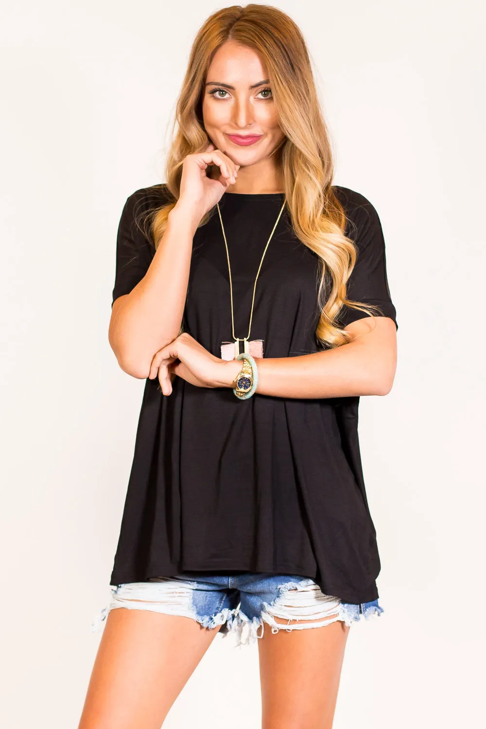 The Perfect Piko Short Sleeve Top-Black