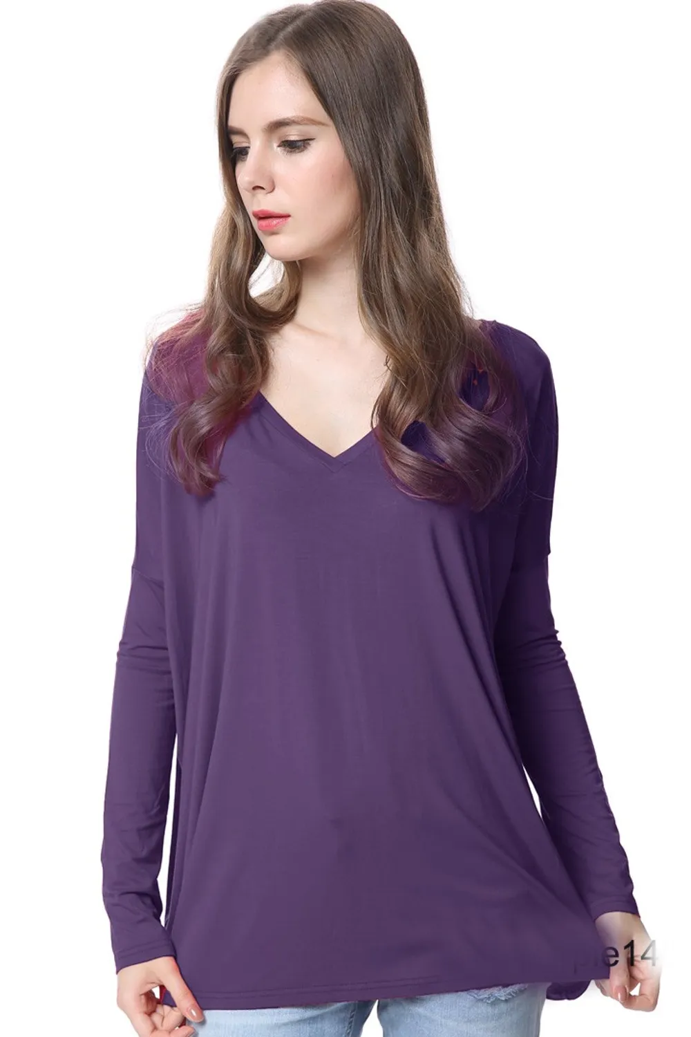 The Perfect Piko V-Neck Top-Dark Purple