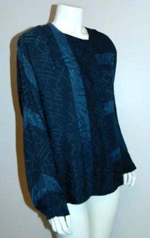 vintage 1980s Christian Dior silk blouse blue black ABSTRACT print top M